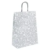 Sac cadeau motif floral gris / blanc poignées noires 27 x 12 x 37 cm - Sac cadeau papier - Lot de 50 - Sacs cadeaux Saint-Valentin, Pochettes cadeaux Saint-Valentin