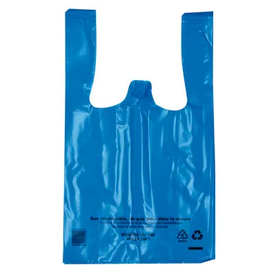 Sac bretelle plastique liassé réutilisable bleu Poissonnerie PEBD 9,39L 26 x 6 x 45 cm - Lot de 500 - Sacs plastique bretelles
