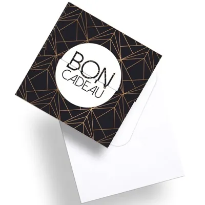 Bon cadeau graphique noir / or / blanc 12 x 12 cm - Paquet de 12 - Bons cadeaux
