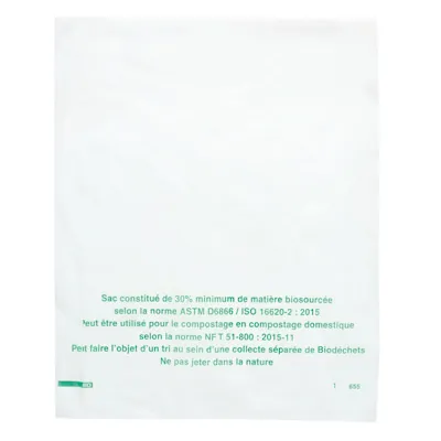 Sac plat biodégradable transparent 35 x 45 cm plastique biosourcé - Rouleau prédécoupé de 500 sacs - Sacs plastique biodégradables