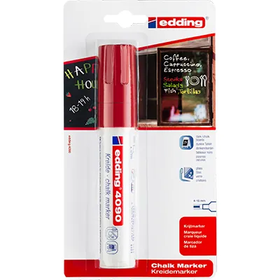 Marqueur craie rouge liquide Edding 4090 – Pointe large biseautée 4–15 mm - Marqueurs