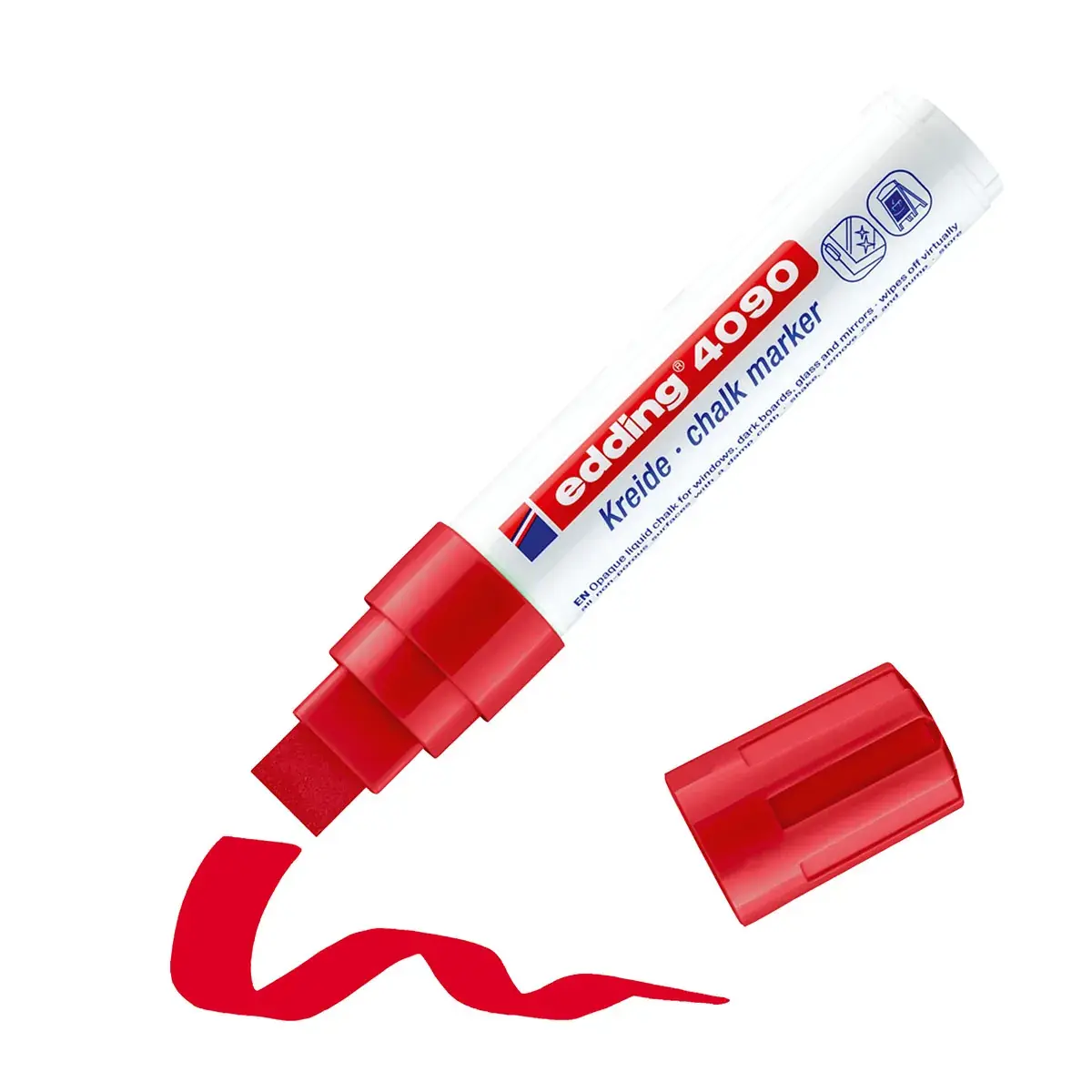 Marqueur craie rouge liquide Edding 4090 – Pointe large biseautée 4–15 mm - Marqueurs-4