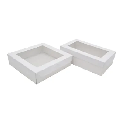 Boîte cadeau carton blanche à fenêtre avec couvercle 22,5 x 22,5 x 6 cm – Lot de 10 - Boites cloches-2