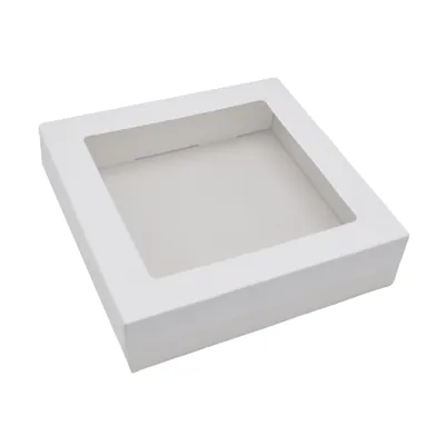 Boîte cadeau carton blanche à fenêtre avec couvercle 22,5 x 22,5 x 6 cm – Lot de 10 - Boites cloches-3