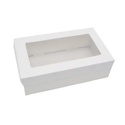Boîte cadeau carton blanche à fenêtre avec couvercle 25,5 x 15,3 x 8 cm – Lot de 10 - Boites cloches-3