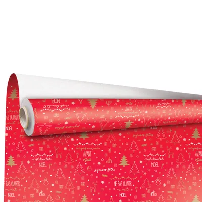 Papier cadeau Jennyfer rouge, blanc & or motifs Noël 70 cm x 50 m 60 g/m² – Le rouleau - Papier cadeaux couchés à motifs-2