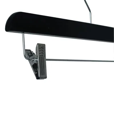 Cintre bois noir avec pinces réglables métal 40 cm - Cintre jupe - Cintre pantalon - Lot de 3 - Cintres bois-2