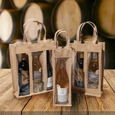 Sacs jute 3 bouteilles à fenêtres - Sacs pour bouteilles de vin-4