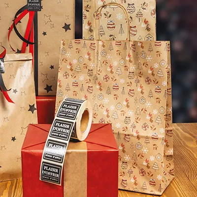 Sac cadeau Noël kraft Oriane 23 + 12 x 30 cm - Paquet de 50 - Sacs kraft à motifs-3