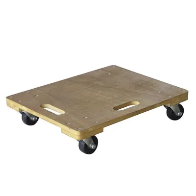 Plateau roulant en bois 4 roues avec poignées 60 x 45 x 13,5 cm - Chariots de manutention
