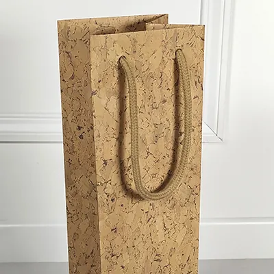 Sac 1 bouteille kraft lisse brun poignées corde coton 9,5+9,1x38,5 cm – Paquet de 10 - Sacs pour bouteilles de vin-2