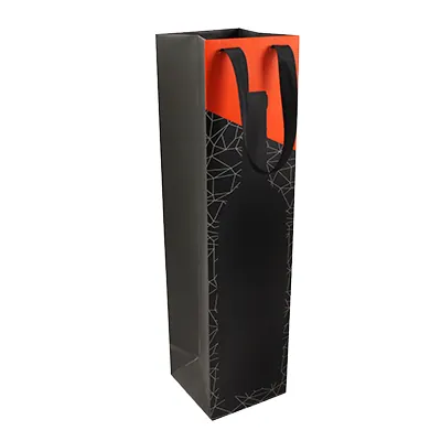 Sac 1 bouteille noir/rouge poignées plates 9,5+9,1x38,5 cm – Paquet de 10 - Sacs pour bouteilles de vin