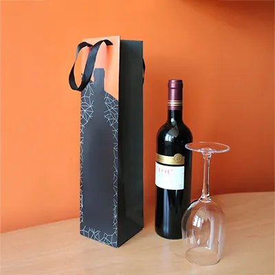 Sac 1 bouteille noir/rouge poignées plates 9,5+9,1x38,5 cm – Paquet de 10 - Sacs pour bouteilles de vin-2