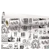 Papier cadeau kraft blanc vergé Métropolitain gravures Paris 70 cm x 50 m 60 g/m² – le rouleau - Papiers cadeaux kraft à motifs