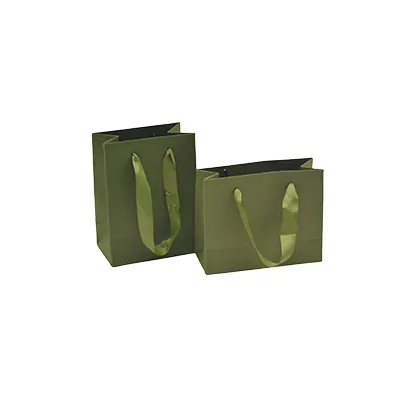Sacs kraft luxe vert olive poignées ruban satin 11,5 + 7 x 15,5 cm - Paquet de 20 - Sacs kraft luxe-2