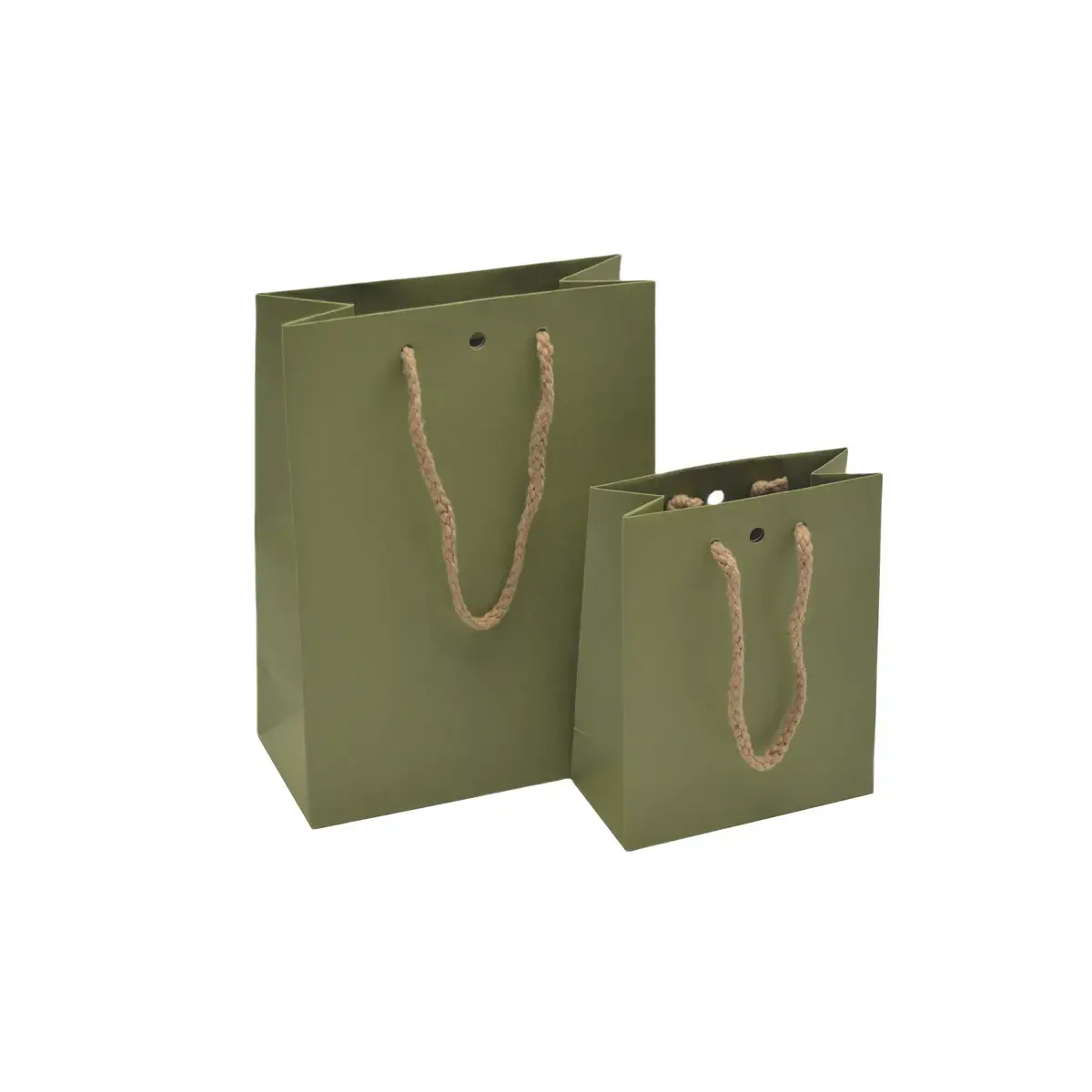 Sacs kraft Vert sauge avec poignées cordelières - 12+6 x15 cm - Sacs kraft luxe-2