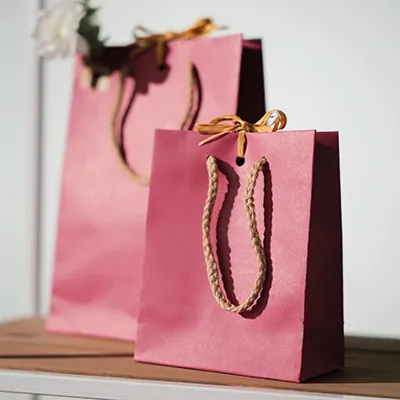 Sacs kraft luxe poignées cordelières - framboise - 16+8x22cm - Sacs kraft luxe-3