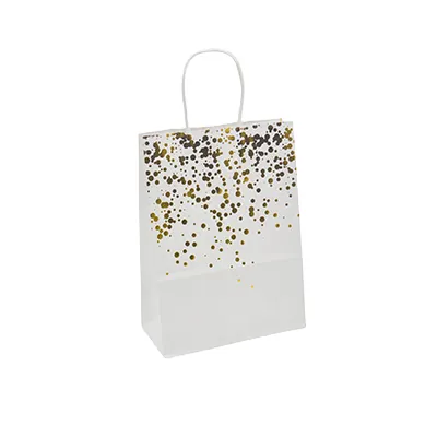 Sac kraft Luxe blanc/or et poignées torsadées 16+8x22cm – Paquet de 20 - Sacs kraft luxe