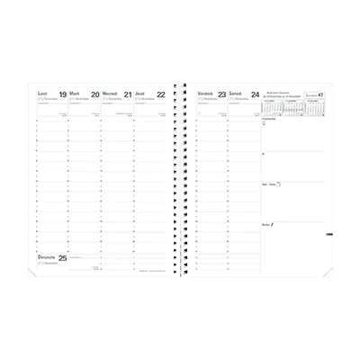 Agenda semainier 2026 Quo Vadis président S impala spiralé - noir - 21x27cm - 1 semaine sur 2 pages - Agendas-Répertoires-2