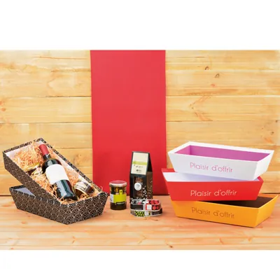 Corbeille carton rectangulaire Plaisir d'offrir 33 x 20 x 7,5 cm rouge / blanc, paquet de 10 - Corbeilles carton-2