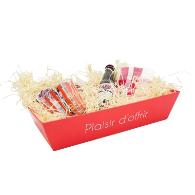 Corbeille carton rectangulaire Plaisir d'offrir 33 x 20 x 7,5 cm rouge / blanc, paquet de 10 - Corbeilles carton-3