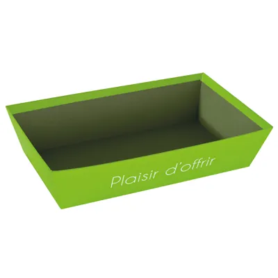 Corbeille carton rectangulaire Plaisir d'offrir 33 x 20 x 7,5 cm vert anis / vert olive, paquet de 10 - Corbeilles carton