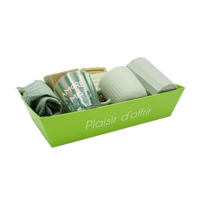 Corbeille carton rectangulaire Plaisir d'offrir 33 x 20 x 7,5 cm vert anis / vert olive, paquet de 10 - Corbeilles carton-2