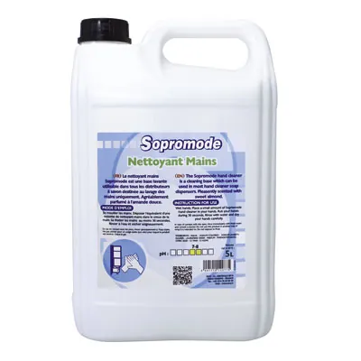 Savon liquide professionnel - Nettoyant mains Sopromode parfum amande - Bidon de 5 litres - Savon mains