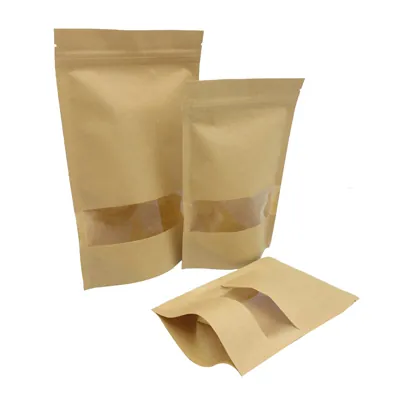 Sachet doypack avec fenêtre 500 ml 14 x 4 x 22 cm fermeture zip - Sachet stand up - Brun - Lot de 50 - Sachets doypacks-4
