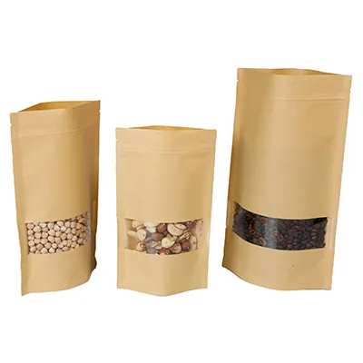 Sachet doypack avec fenêtre 500 ml 14 x 4 x 22 cm fermeture zip - Sachet stand up - Brun - Lot de 50 - Sachets doypacks-5