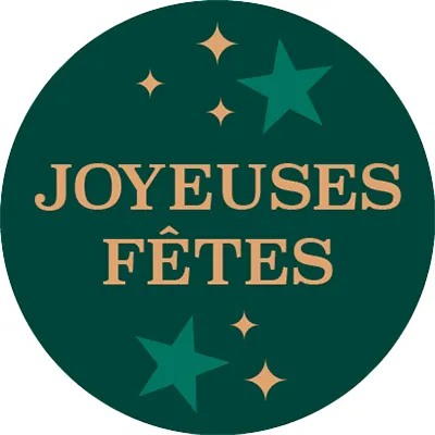 Étiquettes cadeaux adhésives Joyeuses Fêtes vert / or ø 35 mm - Boîte de 500 - Étiquettes cadeaux adhésives
