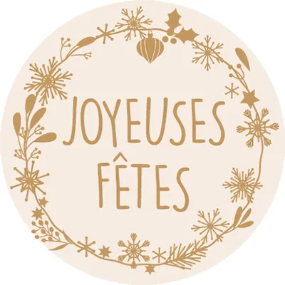 Étiquettes cadeaux adhésives Joyeuses Fêtes beige/brun 35mm - Boîte de 500 - Étiquettes cadeaux adhésives