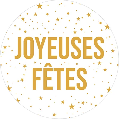 Étiquettes cadeaux adhésives rondes Joyeuses Fêtes étoiles or/blanc ø65 mm – Paquet de 200 - Étiquettes cadeaux adhésives