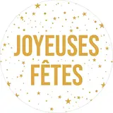 Étiquettes cadeaux adhésives rondes Joyeuses Fêtes étoiles or/blanc ø65 mm – Paquet de 200 - Étiquettes Noël