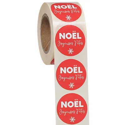 Étiquettes cadeaux adhésives rondes Noël Joyeuses Fêtes rouge/blanc ø35 mm – Paquet de 500 - Étiquettes cadeaux adhésives-2