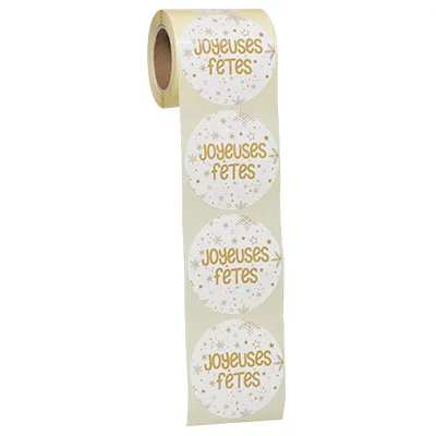 Étiquettes cadeaux adhésives rondes Joyeuses Fêtes flocon or/blanc ø65 mm – Paquet de 200 - Étiquettes cadeaux adhésives-2