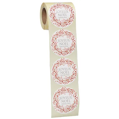 Étiquettes cadeaux adhésives rondes Joyeux Noël couronne fleur rouge/rose ø65 mm – Paquet de 200 - Étiquettes cadeaux adhésives-2