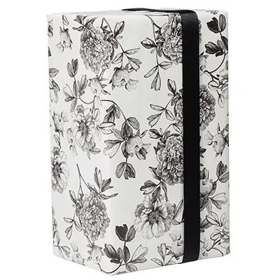 Papier cadeau fleurs dessinées noir & blanc 70 cm x 50 m 80 g/m² – Le rouleau - Papier cadeaux couchés à motifs-3