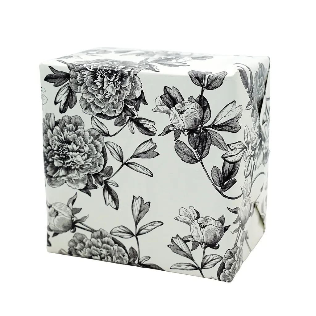 Papier cadeau fleurs dessinées noir & blanc 70 cm x 50 m 80 g/m² – Le rouleau - Papier cadeaux couchés à motifs-4