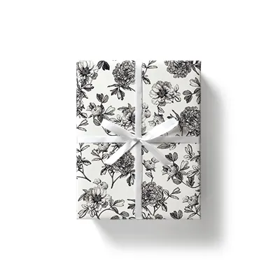 Papier cadeau fleurs dessinées noir & blanc 70 cm x 50 m 80 g/m² – Le rouleau - Papier cadeaux couchés à motifs-5