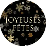 Étiquettes cadeaux adhésives rondes Joyeuses Fêtes flocons noir/or ø65 mm – Paquet de 200 - Étiquettes Noël