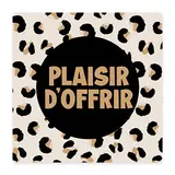 Étiquettes cadeaux adhésives carrées Plaisir d’Offrir léopard noir/camel 35 x 35 mm – Paquet de 500 - Étiquettes cadeaux adhésives