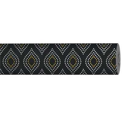 Papier cadeau kraft noir / or / argent motif strass rétro Nature Gift 70 cm x 50 m - Papier cadeaux couchés à motifs-2
