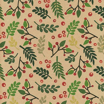 Papier cadeau kraft brun houx vert/rouge 70 cm x 50 m 60 g/m² – le rouleau - Papiers cadeaux kraft à motifs