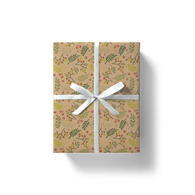 Papier cadeau kraft brun houx vert/rouge 70 cm x 50 m 60 g/m² – le rouleau - Papiers cadeaux kraft à motifs-2