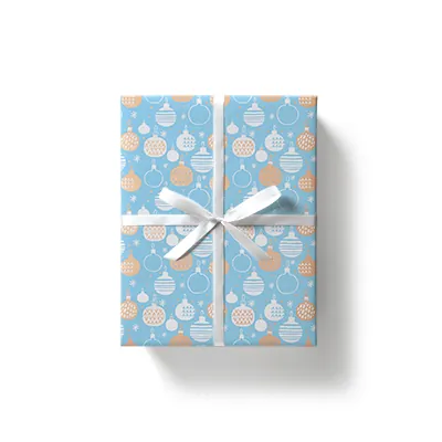 Papier cadeau kraft blanc boules de Noël bleu/or 70 cm x 25 m 60 g/m² – le rouleau - Papiers cadeaux kraft à motifs-2