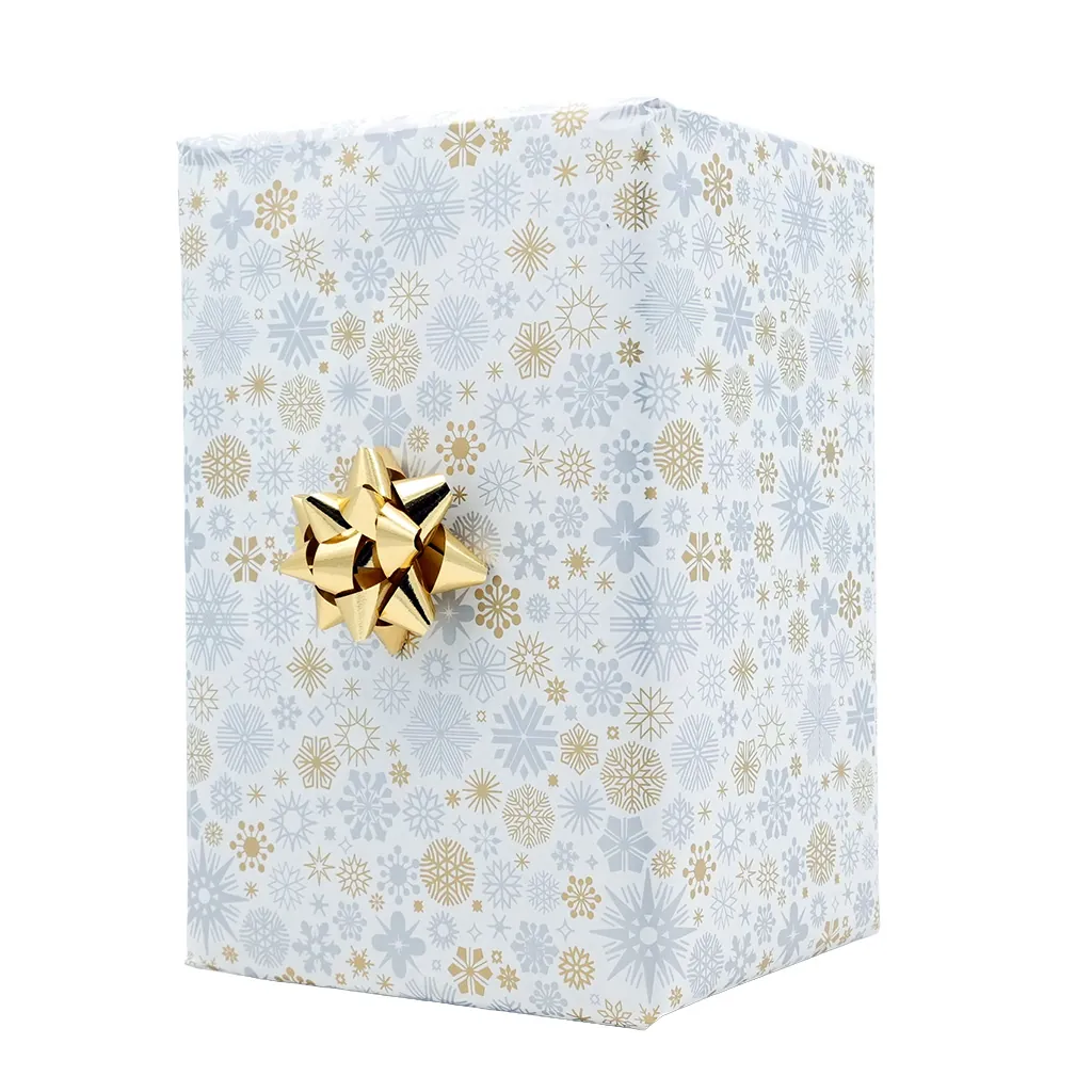 Papier cadeau kraft blanc flocons or/argent 70 cm x 25 m 60 g/m² – le rouleau - Papiers cadeaux kraft à motifs-4