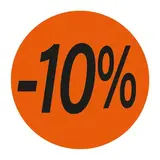 Pastille adhésive promo '-10%' rond ø 36 mm, Orange fluo - Sticker promo - Lot de 500 - Étiquettes adhésives Soldes