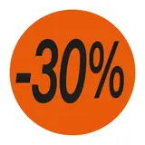 Pastille adhésive promo '-30%' rond ø 36 mm, Orange fluo - Sticker promo - Lot de 500 - Étiquettes adhésives Soldes
