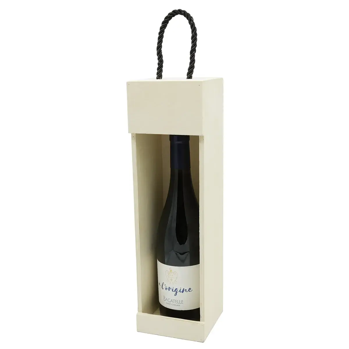 Coffret bouteille bois ouvert en façade 10,8 x 37,5 cm - 1 bouteille - Lot de 5 - Coffrets pour bouteilles de vin, Boîtes pour bouteilles de vin-2